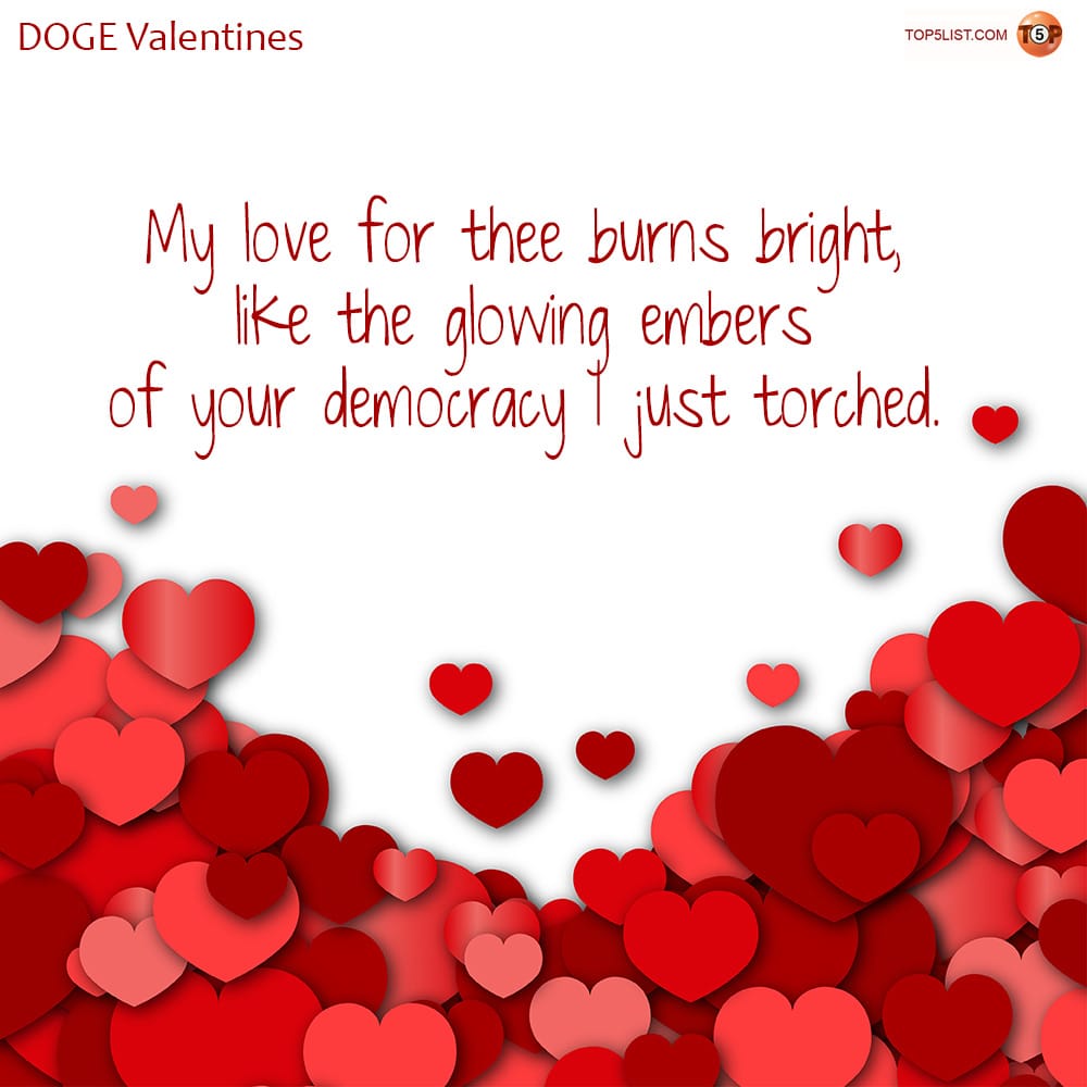 My love for thee burns bright, like the glowing embers of your democracy I just torched.